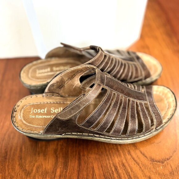 Josef Seibel Women's Brown Leather Slip-On Sandals- EURO Size 39 - Picture 4 of 7
